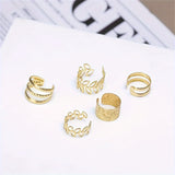 5pcs/set Trendy Elegant Design Ear Cuff Set Classic Elegant Style Women's Ear Bone Clip Set No Piercing Clip On Earrings Leaf Shaped Circle Stacked Shaped
