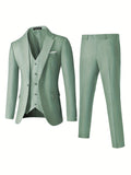 3 Pieces Formal Suit Set - One Button Single Breasted Jacket, Vest, and Pants for Business, Dinner, Wedding, and Party Events