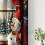 2PCS Christmas Vintage Wooden Cabin Cute Snowman Decorative Curtains, Rod Pocket Decorative Light-Filtering Kitchen Living Room Office Bedroom Home Decor Curtains