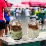 [2pcs Glass Cups With Straws] 2pcs Glass Cups With Straws, Glass Coffee Cup, Transparent Water Cup For Home And Office