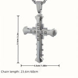 1pc Titanium Steel Cross Pendant Necklace With Cubic Zirconia Inlaid For Men, Classic Jewelry, Holiday Gift, Father's Day Gift