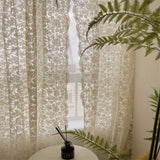 2-Piece Vintage Jacquard Sheer Curtain Set with Rod Pocket, Polyester Mesh Lace Embroidered Decorative Panels for Bedroom, Kitchen, Restaurants - Washable, Unlined, Romance Theme, All-Season