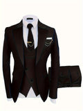 Elegant 3-Piece Mens Suit Set - One-Button Jacket, Vest & Trousers - Sleek Fit for Business, Weddings & Formal Events