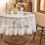 1pc White Lace Embroidered Round Tablecloth, 60-inch Polyester, Handmade Floral Pattern, Vintage Charm for Dining Room, Bedroom, Cafe, Party Decor, Polyester Cover, Woven Fabric, Circular Shape