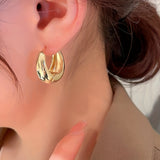 Glossy Chunky Shaped Hoop Earrings Copper Jewelry Vintage Elegant Style Female Geometric Ear Buckles