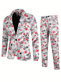 2pcs Creative Print Suit Set - Men's One Button Lapel Jacket & Pants Suit for Spring and Fall Party Dinners with Various Pattern Designs