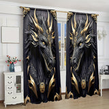 2pc, Majestic Dragon Print Curtains, Black and Golden 3D Totem, Rod Pocket Installation, Digital Print Polyester, Semi-Transparent, for Living Room, Kitchen, Bedroom, Study, Home Decor, Vintage Style, Machine Washable, Animal