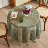 Vintage White & Green Lace Round Tablecloth - Luxury Vintage Style, Polyester, Perfect for Dining & Kitchen Decor