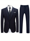 3 Pieces Formal Suit Set - Classic Two Button Jacket, Single Breasted Vest, and Pants for Business, Wedding, and Dinner Party Occasions