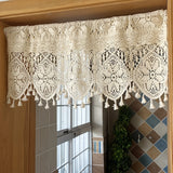 Lightweight Linen Valance with Crochet Lace & Tassels - Handcrafted Beige Rod Pocket Cafe Drapery - Kitchen, Living Room, Bedroom Voile Home Decor