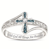 1pc Exquisite And Fashionable Blue Cubic Zirconia Cross Ring For Men And Women, Jewelry Gift