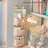 Multi-Pocket Wall-Mounted Storage Bag - Versatile Hanging Organizer for Dorms, Bedrooms & Bathrooms | Space-Saving Design with Easy-Access Pockets for Books, Toys, and More, Bedroom Organizer|Checkered Pattern|Soft Material,