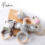 1Pc Baby Wooden Rattle Toy Crochet Animal Giraffe Teether Gym Music Ring Toys Newborn Pram Stroller