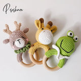 1Pc Baby Wooden Rattle Toy Crochet Animal Giraffe Teether Gym Music Ring Toys Newborn Pram Stroller