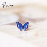 1Pcs Ins Little Butterfly Stud Tragus Earring For Women Acrylic Rainbow Titanium Steel Screw