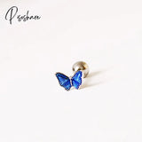 1Pcs Ins Little Butterfly Stud Tragus Earring For Women Acrylic Rainbow Titanium Steel Screw