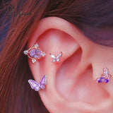 1Pcs Ins Little Butterfly Stud Tragus Earring For Women Acrylic Rainbow Titanium Steel Screw