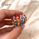 1Pcs New Fashion Multicolor Bead Hoop Earrings Women Elegant Round Gold Plated Shape Boho Party