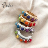 1Pcs New Fashion Multicolor Bead Hoop Earrings Women Elegant Round Gold Plated Shape Boho Party