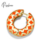 1Pcs New Fashion Multicolor Bead Hoop Earrings Women Elegant Round Gold Plated Shape Boho Party