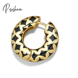 1Pcs New Fashion Multicolor Bead Hoop Earrings Women Elegant Round Gold Plated Shape Boho Party