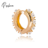 1Pcs New Fashion Multicolor Bead Hoop Earrings Women Elegant Round Gold Plated Shape Boho Party