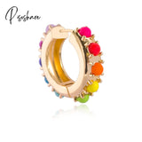 1Pcs New Fashion Multicolor Bead Hoop Earrings Women Elegant Round Gold Plated Shape Boho Party