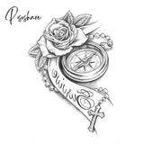 1Pcs Temporary Tattoo Black Flower Sleeve Water Transfer Cat Rose Body Art Sexy Couple Arm 12