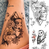 1Pcs Temporary Tattoo Black Flower Sleeve Water Transfer Cat Rose Body Art Sexy Couple Arm