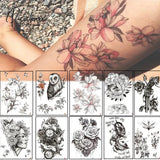 1Pcs Temporary Tattoo Black Flower Sleeve Water Transfer Cat Rose Body Art Sexy Couple Arm