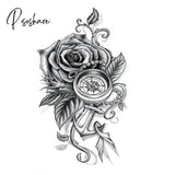 1Pcs Temporary Tattoo Black Flower Sleeve Water Transfer Cat Rose Body Art Sexy Couple Arm 24