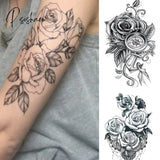 1Pcs Temporary Tattoo Black Flower Sleeve Water Transfer Cat Rose Body Art Sexy Couple Arm