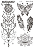 1Pcs Temporary Tattoo Sticker Waterproof Black Retro Hand Back Pattern Mandala Flower Clavicle 01