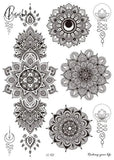 1Pcs Temporary Tattoo Sticker Waterproof Black Retro Hand Back Pattern Mandala Flower Clavicle 02
