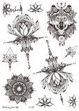 1Pcs Temporary Tattoo Sticker Waterproof Black Retro Hand Back Pattern Mandala Flower Clavicle 03