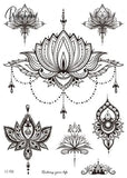 1Pcs Temporary Tattoo Sticker Waterproof Black Retro Hand Back Pattern Mandala Flower Clavicle 06