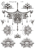1Pcs Temporary Tattoo Sticker Waterproof Black Retro Hand Back Pattern Mandala Flower Clavicle 08