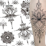 1Pcs Temporary Tattoo Sticker Waterproof Black Retro Hand Back Pattern Mandala Flower Clavicle