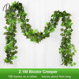 2.1M Artificial Plant Green Ivy Leaf Garland Silk Wall Hanging Vine Home Garden Decoration Wedding