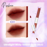 2 In 1 Dual Head Ultralight Misty Velvet Lip Gloss Non-Cracking Anti-Transfer Long-Lasting