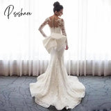 2 Pieces Luxury Wedding Dresses Detachable Train Long Sleeve Mermaid White Soft Satin Surface Bride