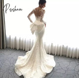 2 Pieces Luxury Wedding Dresses Detachable Train Long Sleeve Mermaid White Soft Satin Surface Bride