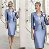 2023 Latest Arrival Iron Blue Short Mother Of The Bride Dresses With Jacket Two Pieces Wedding