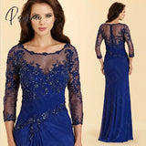 2023 Latest Royal Blue Mother Of The Bride Dresses Lace Jewel Neck With 3/4 Sleeves Wedding Guest