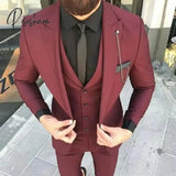 2023 New Arrival Peak Black Lapel Groom Tuxedos Burgundy Men Suits Wedding 3 Pieces(Jacket + Pant +