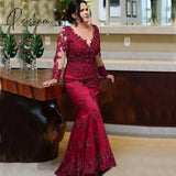 2023 New Arrival Red Lace Mother Of The Bride Dresses Long Sleeves Illusion Jewel Neck Mermaid