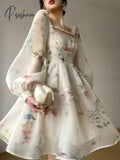 2023 Summer Korean Fashion Y2K Mini Dress Woman Beach Chiffon Elegant Floral Sundress Party Casual