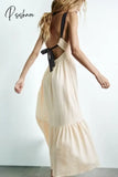 2024 Summer New Cotton Maxi Dress Open Back Cross Sleeveless Holiday Solid Color Lace Up Ankle