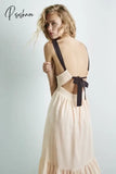 2024 Summer New Cotton Maxi Dress Open Back Cross Sleeveless Holiday Solid Color Lace Up Ankle