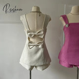 2024 Summer New Korean Sexy Backless Bow Cute Solid Color Camisole Women + High Waist Casual All